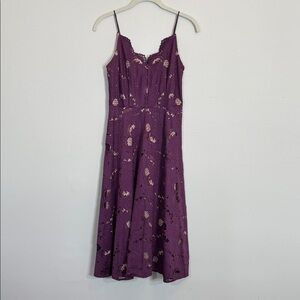 Moulinette Soeurs Plum Lace Midi Dress with Spaghetti Straps